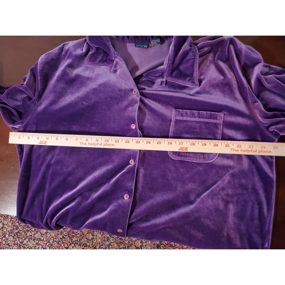 Vtg Honors Velour Velvet Button Shirt Womens Size XL Purple Pocket 90s Y2K Soft - Picture 7 of 8